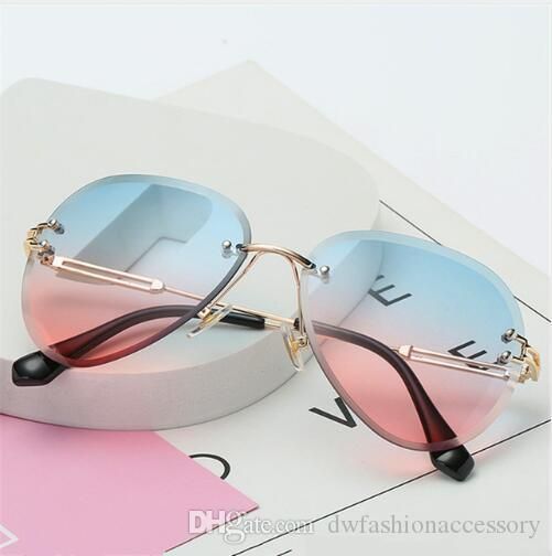 New Frameless Women/'s Fashion Rimless Sunglasses Metal Frame Colored Lenses Red