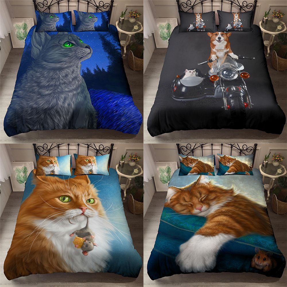 Homesky 3d Animal Bedding Set Luxury Duvet Cover Cute Cat Dog