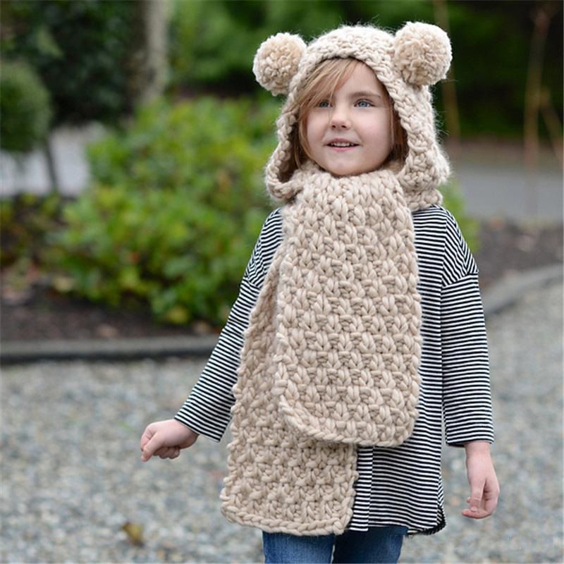Conjunto gorro y bufanda para niñas de invierno Sombrero de orejeras de punto Pañuelos