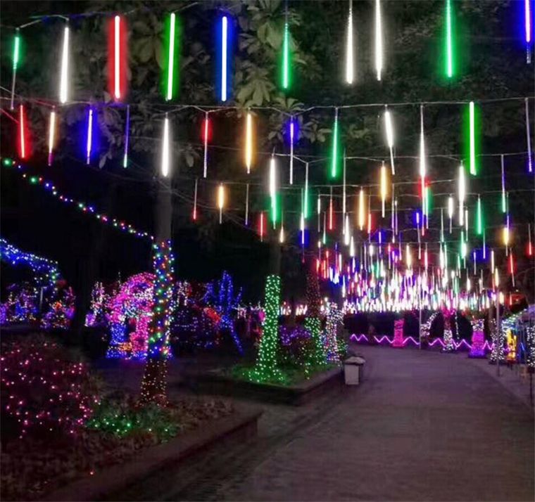 80cm Colorful Meteor Shower Led Lights Waterproof Outdoor Lanterns Flashing Lights Tree Hanging