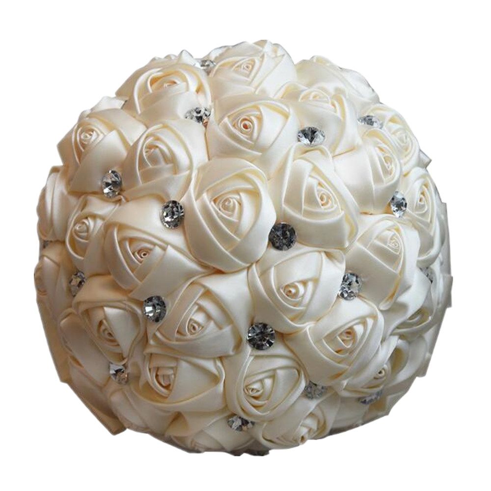 Satin Rose Wedding Bouquet Bridal Bridesmaid Aartificial Flower Ribbon Pearl New Satin Rose Wedding Bouquet Bridal Bridesmaid Aartificial Flower Ribbon Pearl New