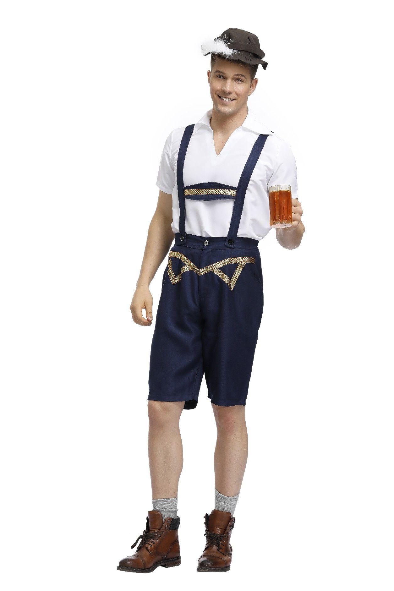 Mens German Man Costume Bavarian Beer Oktoberfest Lederhosen Adult Fancy Dress 