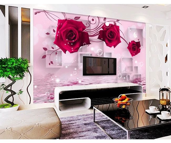 Custom Wallpaper 3d Red Rose Reflection 3d Living Room Bedroom Background Wall Decoration Mural Wallpaper Full Hd Widescreen Wallpapers Full