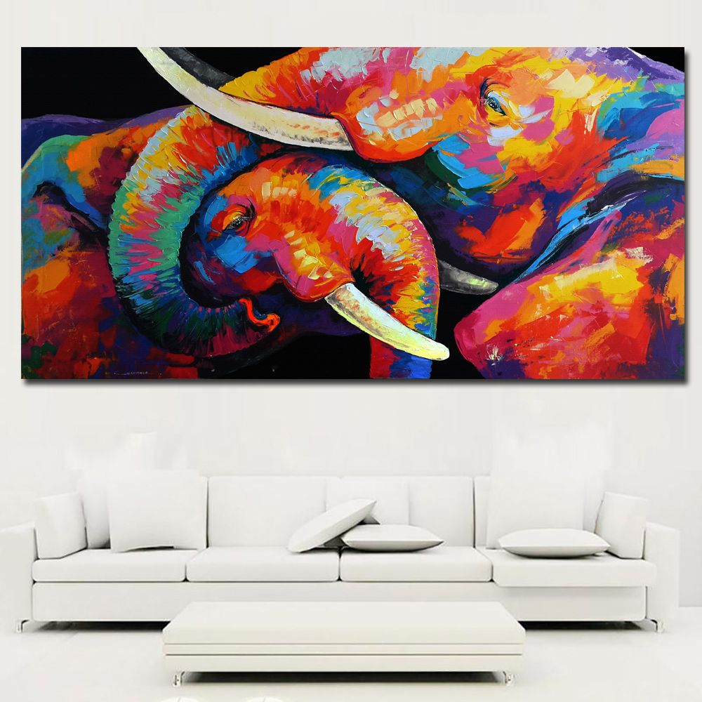 Acheter 1 Panneau Mur Peinture Decorative Colore Deux Elephant Abstrait Art Toile Art Print Affiche Pour Le Salon Cuadros Photos No Frame De 21 7 Du Weichenart Dhgate Com