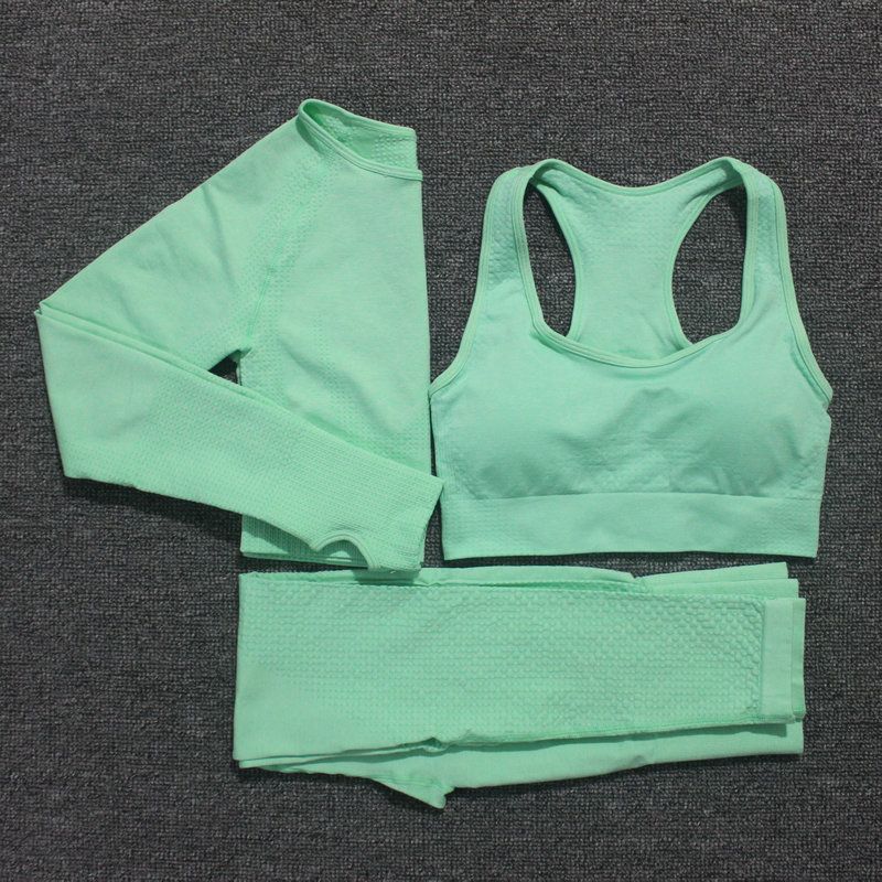 10 Farben Yoga Set Vital Fitness Sport Anzug Frauen Sport BH+Langarm Crop Top Lauf Gym Kleidung Femme
