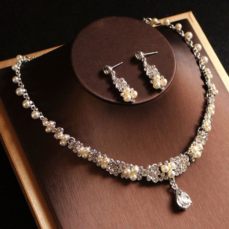 Shinning Silver Bridal Jewelry Sets Necklace Earrings Bridal Jewelry ...