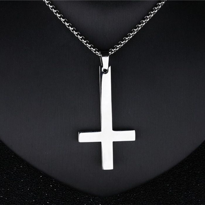 Wholesale Men Inverted Cross Pendant Necklace Stainless Steel Chain