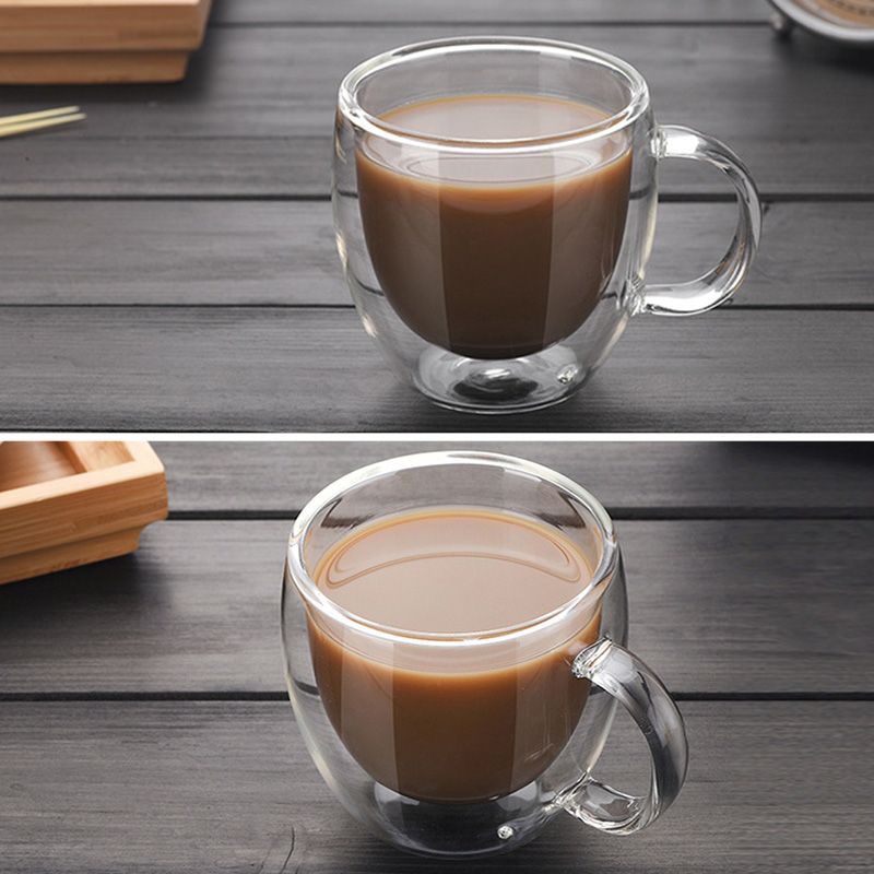 Espresso Cup, Double Wall Glass Coffee Cup with Handle Transparent Glass  Tea Coffee Mug Set Clear Diamond Coffee Mugs Drinkware