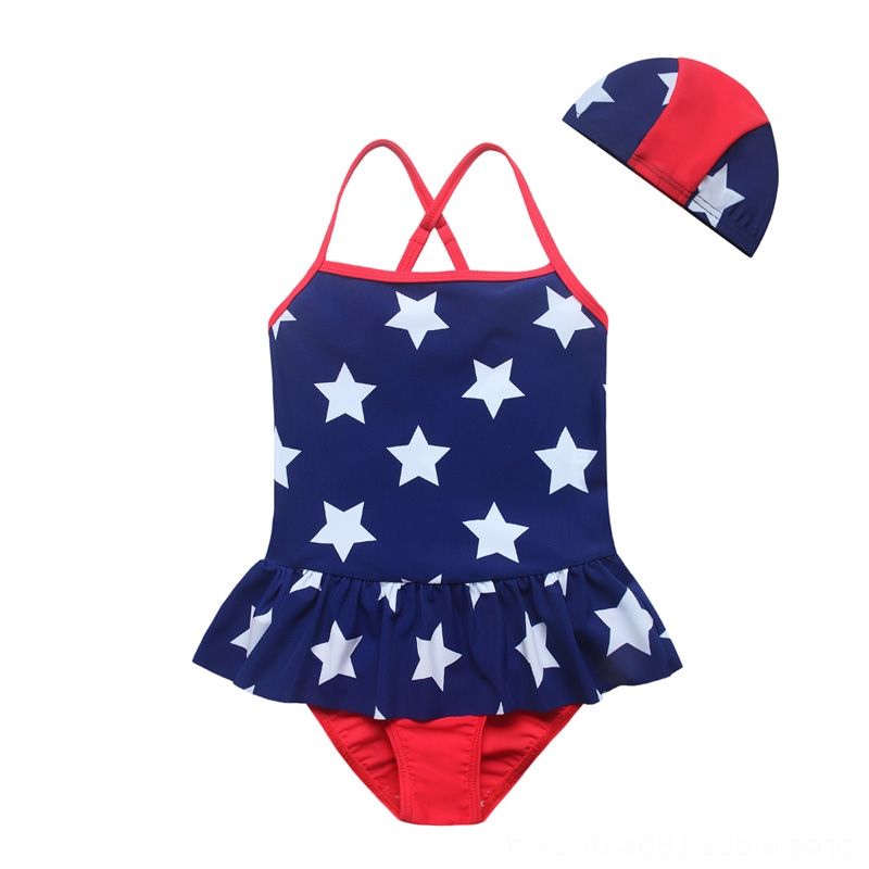 Vivobiniya Girls Swimming Suit Cap Blue Star Printed Onepiece Swimwear Kids Swimsuit Beach Suits Years 310 Fitness Equipments Fitness Suppli From Gowdesigner 26 Dhgate Com