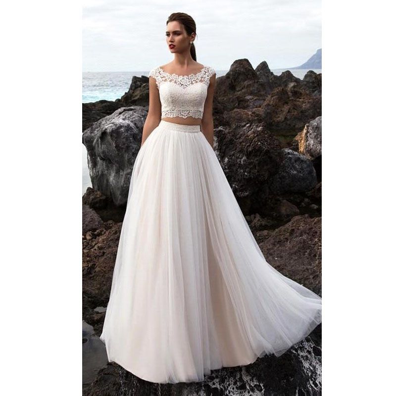 elemento popular vestido de novia de Boho 2 de envío Un vestido de encaje de Apliques de línea Falda por encargo de la novia de la playa del vestido de