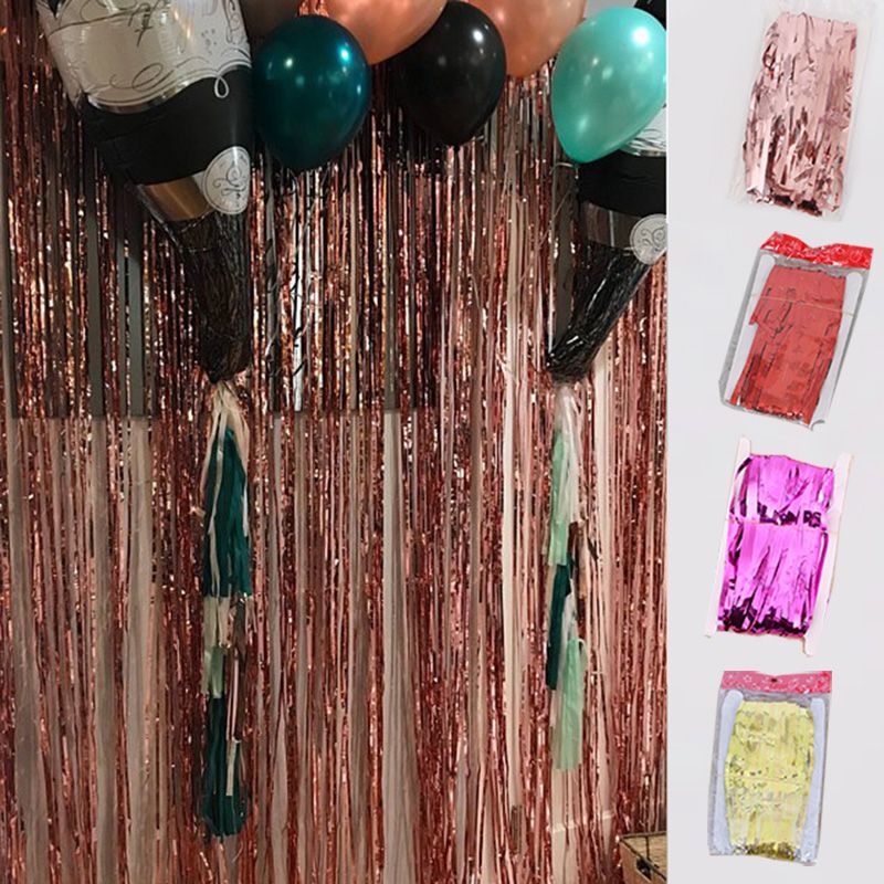 2m Rose Gold Silver Party Decoration Shimmery Foil Fringe Tinsel
