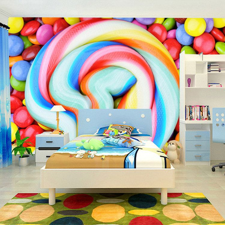 Custom Any Size Color Candy Lollipop Non-woven Wallpaper Children's Room  Bedroom Decoration Painting Wall Mural Wallpaper Kids arkadi