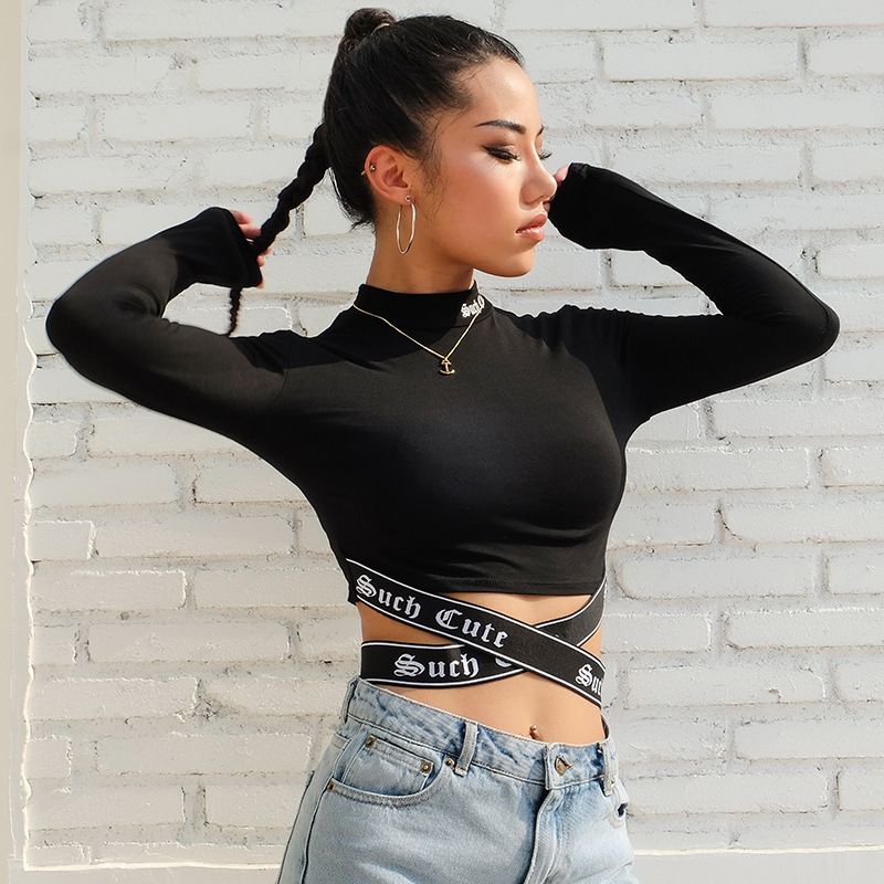 Compra 2020 Nueva Blusa De Moda Femenina Camisa De Dicha Carta Linda Web  Delgado Corto De Manga Larga Camiseta De Las Mujeres Del Ombligo Barato |  Entrega Rápida Y Calidad | Es.Dhgate