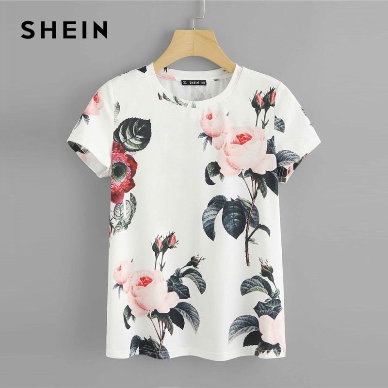 SHEIN Estampado de camiseta con cuello redondo Mujeres 2019 Fin de semana de