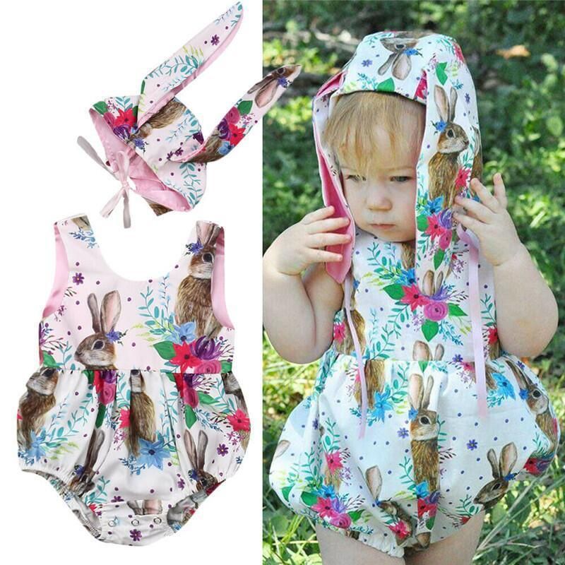 Boys Girls Dress Baby Rompers Jumpsuit Outfits Clothes Easter Bunny Design