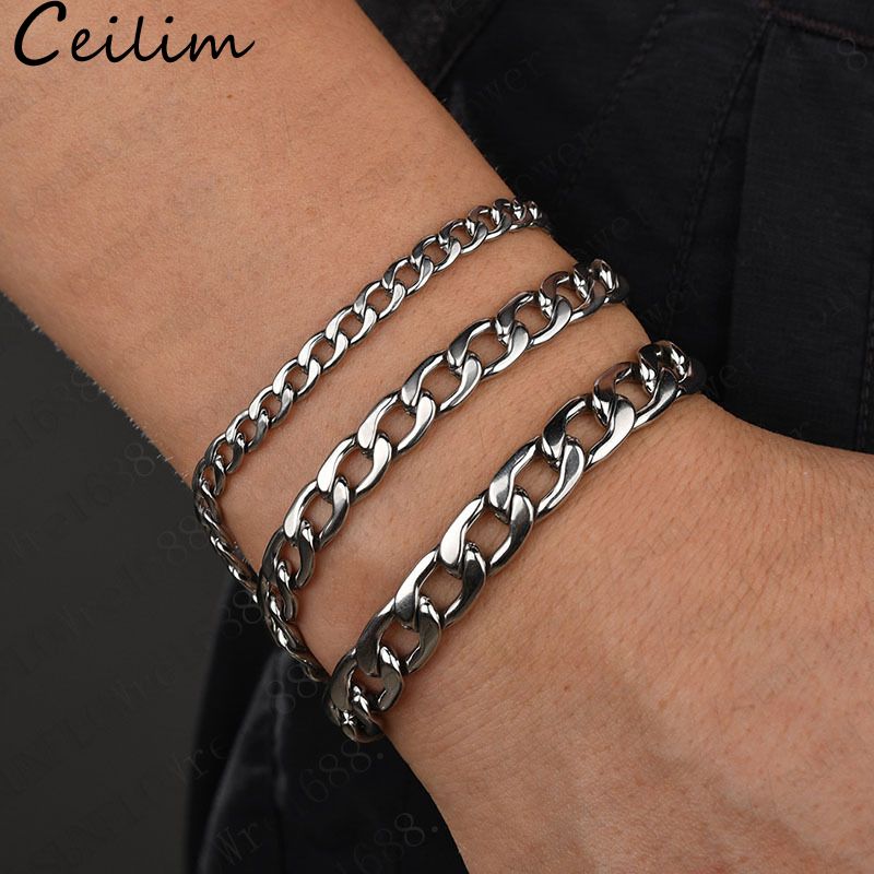 Pulsera de cadena de enlace de inoxidable simple para pulsera para hombre Brazaletes Cuban Cuban