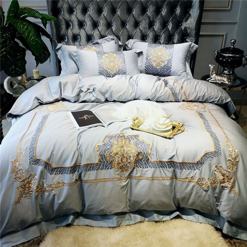 Luxury Royal Embroidery 80s Egyptian Cotton Bedding Set Queen King