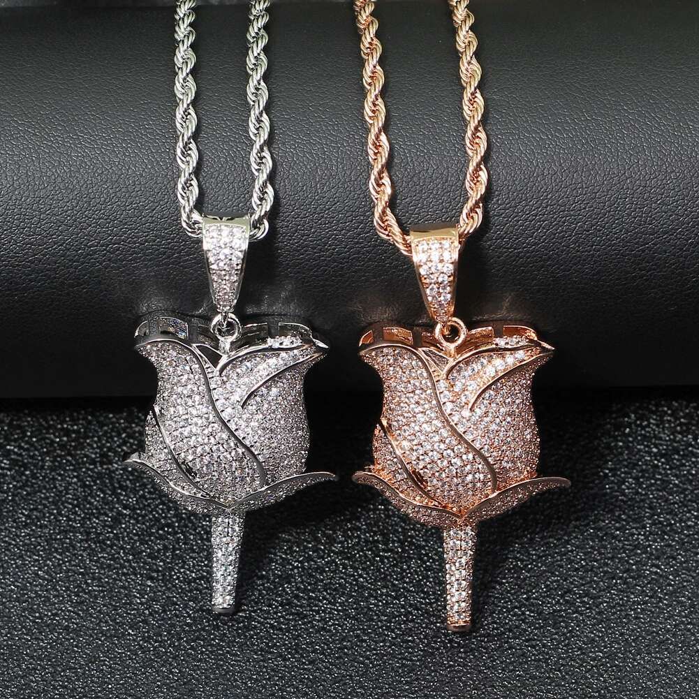 Hip Hop Rose Diamonds Pendant Necklaces 
