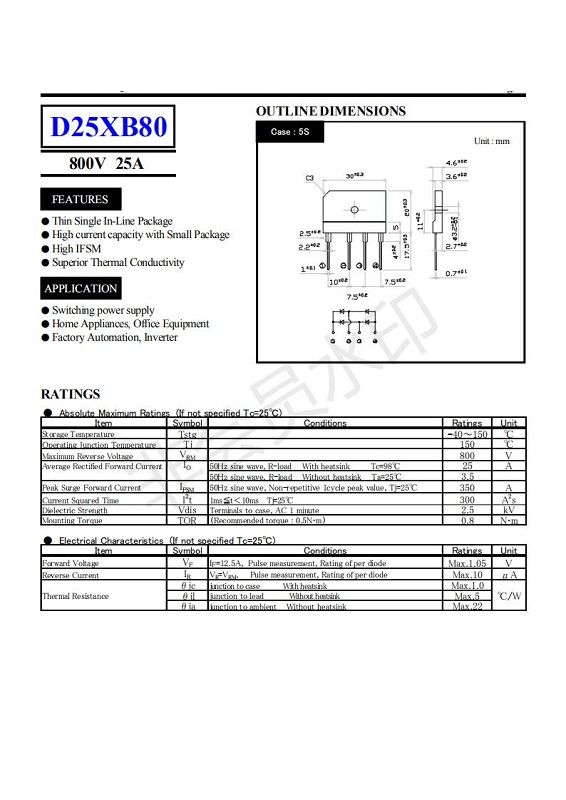 D25XB80 PONTE DIODI 25A 800V D25XB80