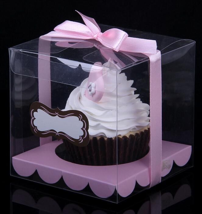 Clear PVC Cupcake Box Muffin Cake Box With Paper Insert Party Gift