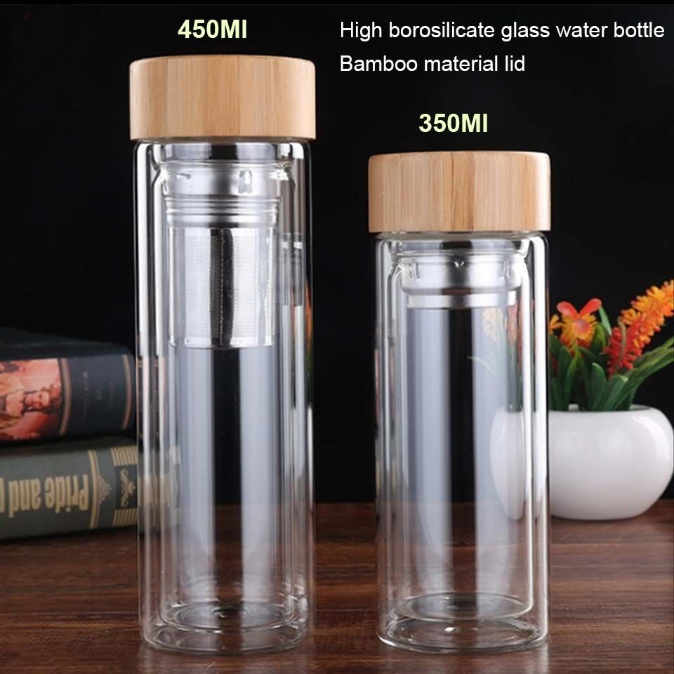 350ml 450Ml Glass Water Bottle Anti Scald Double Wall Tea Bottle With