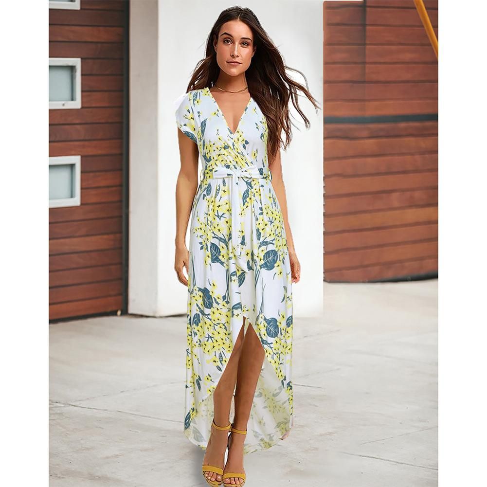 Compre Designer De Roupas Femininas 2019 Moda Boho Praia Vestidos Europeus Americano De Manga Curta Profunda V Pescoço Frente De Volta Gravata Gravata Vestido Floral De Goodgoods12345, $122,52 | Pt.Dhgate.Com