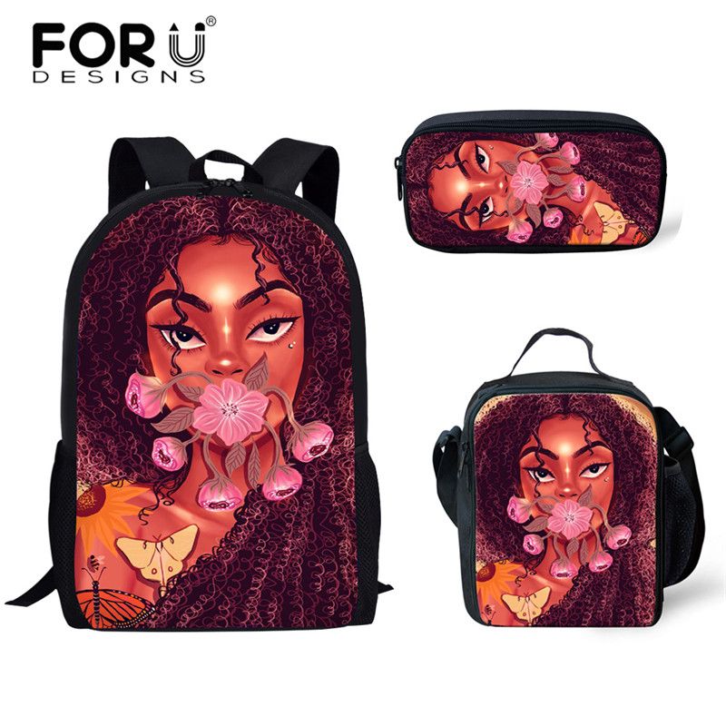 Forudesigns High School Bags African Black Girls Hairstyle Scool