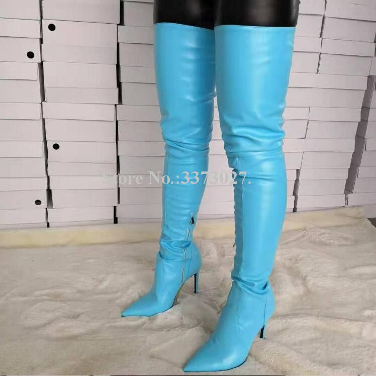 turquoise thigh high boots