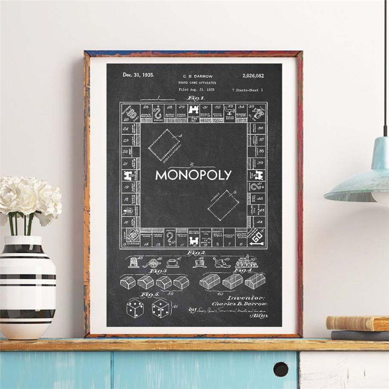 2019 The Black Vintage Monopolyingly Game Board Wall Art Canvas