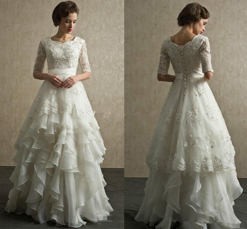 Discount 2019 Vintage Wedding Dresses Half Sleeves Organza