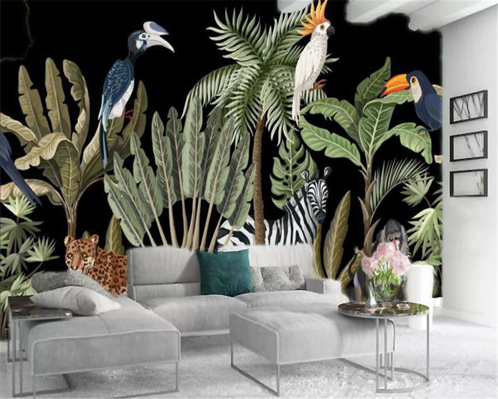 Jungle Mural Wallpaper Zebra Tiger Custom Cartoon Animal Interior Decoration Wallpaper in Tropical Rain Forest Jungle Mural Wallpaper Zebra Tiger Custom Cartoon Animal Interior Decoration Wallpaper in Tropical Rain Forest