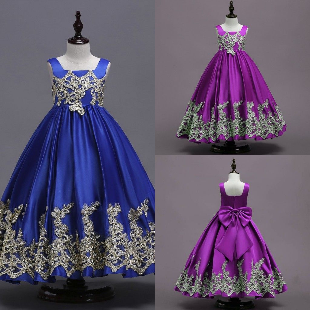 blue and purple flower girl dresses