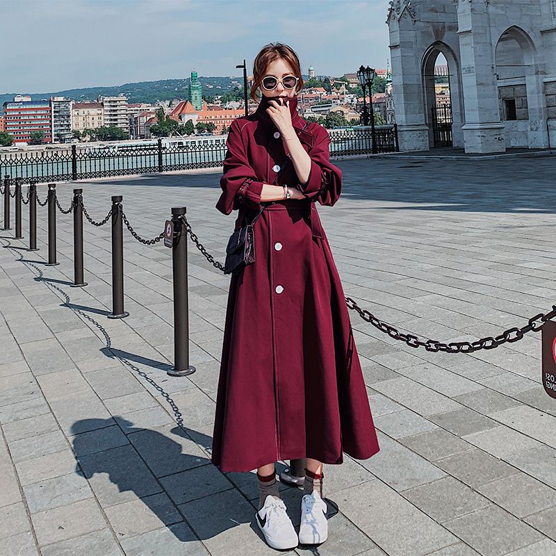2021 Womens Trench Coats Spring Autumn Casaco Feminino Plus Size Long Coat For Women With Belt Elegant Korean Dark Red Windbreaker Outerwea From Odelettu 50 65 Dhgate Com 2021 Womens Trench Coats Spring Autumn, Red Trench Coat Women S Plus Size