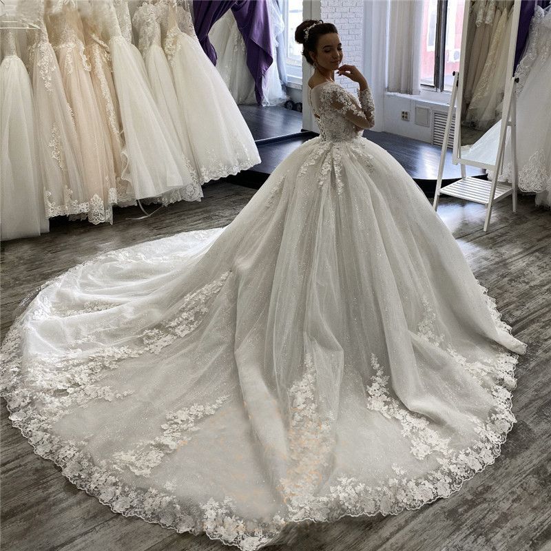 Acquistare Glitter Tulle Gonfi Principessa Abiti Da Sposa A Maniche Lunghe  In Pizzo Chic Musulmana Nuziale Wedding Party Dress Plus Size Robe De  Mariée Economico | Consegna Veloce E Qualità | DHgate Italy