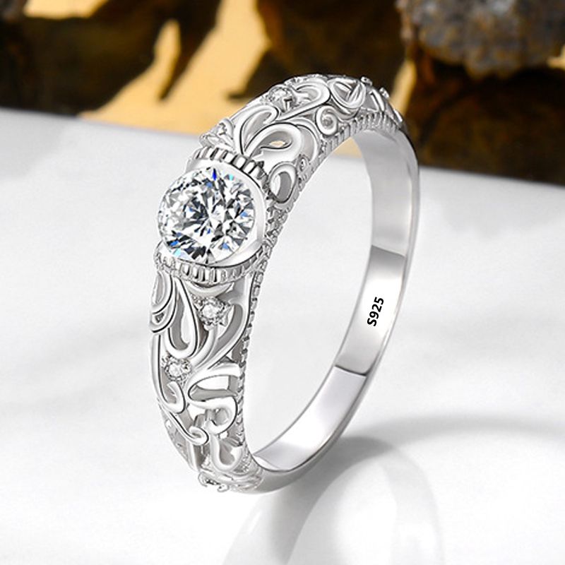 Originales del sólido 925 anillos de bodas de plata ley para la Mujer 1 quilates Zircon CZ Solitaire compromiso joyería regalo XR289