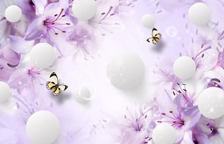 modern wallpaper walls Purple Lily Transparent Flower Three-dimensional Ball Elegant and Elegant 3D Background Wall modern wallpaper walls Purple Lily Transparent Flower Three-dimensional Ball Elegant and Elegant 3D Background Wall