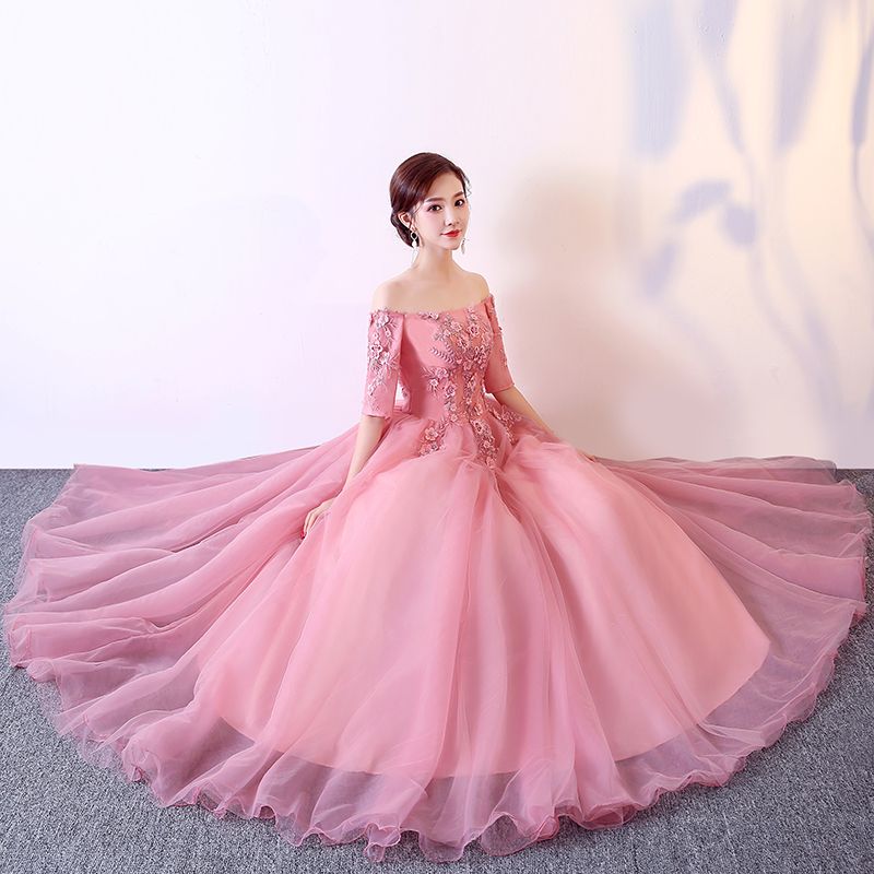 Pink Half Sleeve Slash Collar 