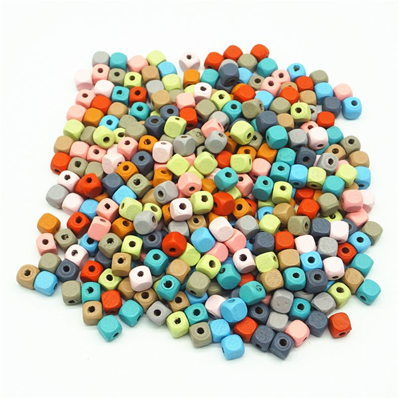 2020 Makron Color 10mm Square Wooden Beads Water Borne Safety Painted