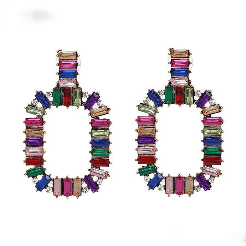 2020 Big Square Geometry Earring Vintage Crystal Stone Long Dangle