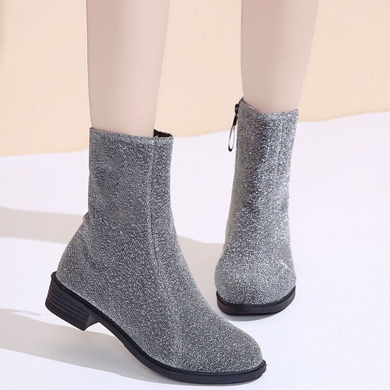 shiny silver booties