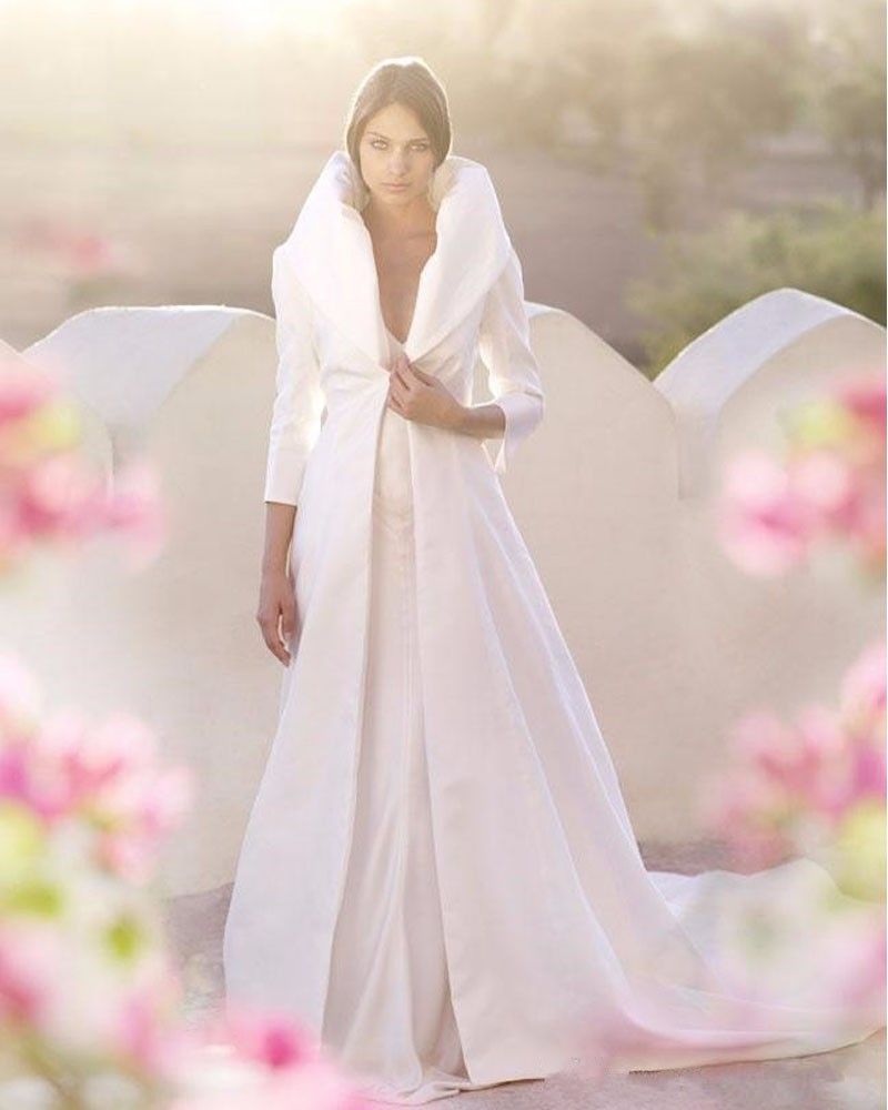 Compra Otoño Invierno Abrigo Nupcial Blanco De Satén De La Chaqueta De  Cuerpo Entero Abrigos De Manga Larga De Una Línea De Novia De La Boda Del  Partido De Las Capa Por