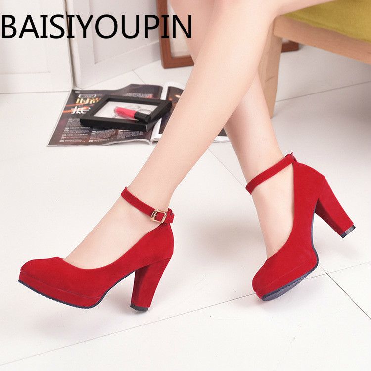 red platform thick heels