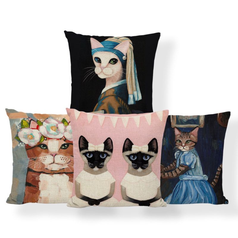 Cat Painting Square Pillow Cases Home Decoration Car Sofa Bedroom Cushion Covers
