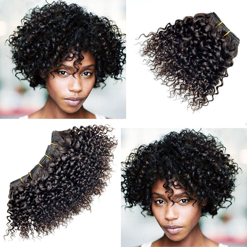 Afro Curly Hair Bundles Natural Black Brazilian Curly Human Hair 4 Bundles Short Bob Wave Sew in Hair Extensions Afro Curly Hair Bundles Natural Black Brazilian Curly Human Hair 4 Bundles Short Bob Wave Sew in Hair Extensions