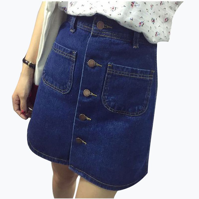 2018 Nueva Moda de Una Línea de Corea Mini Jeans Falda Delgada Pecho único Botón