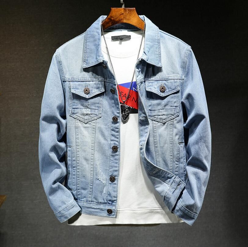 Primavera otoño para hombre chaqueta de mezclilla moda Casual Delgado rasgado Denim Chaquetas HON Primavera otoño para hombre chaqueta de mezclilla moda Casual Delgado rasgado Denim Chaquetas HON