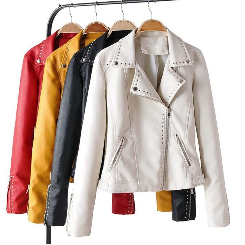 2020 2019 Autumn New Leather Jackets Women Long Sleeve Turn Down
