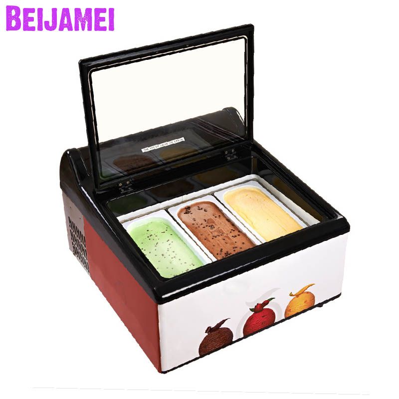 BEIJAMEI 3 Pans Tabletop Gelato Display Freezer Machine Electric