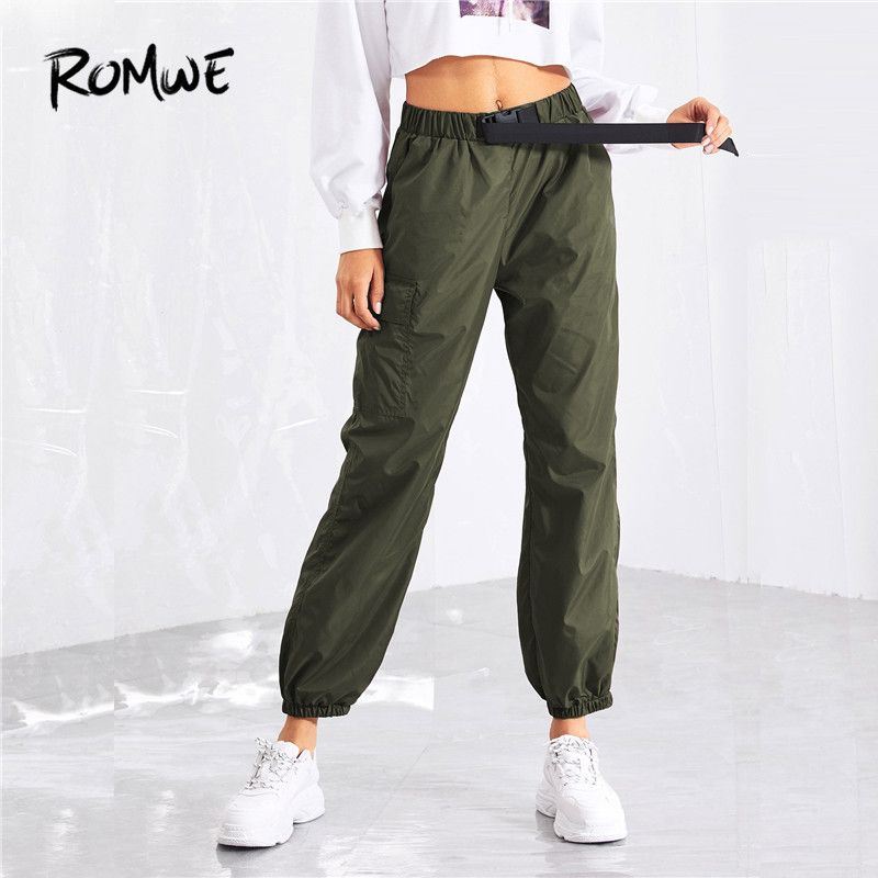 Compra Romwe Pocket Side Stetring Cintura Pantalones De Cintura Mujeres  Casual Otoño Moda Fondos Femenino Deportivo Pantalones De Cintura Elástica  Y19070301 Barato | Entrega Rápida Y Calidad | Es.Dhgate