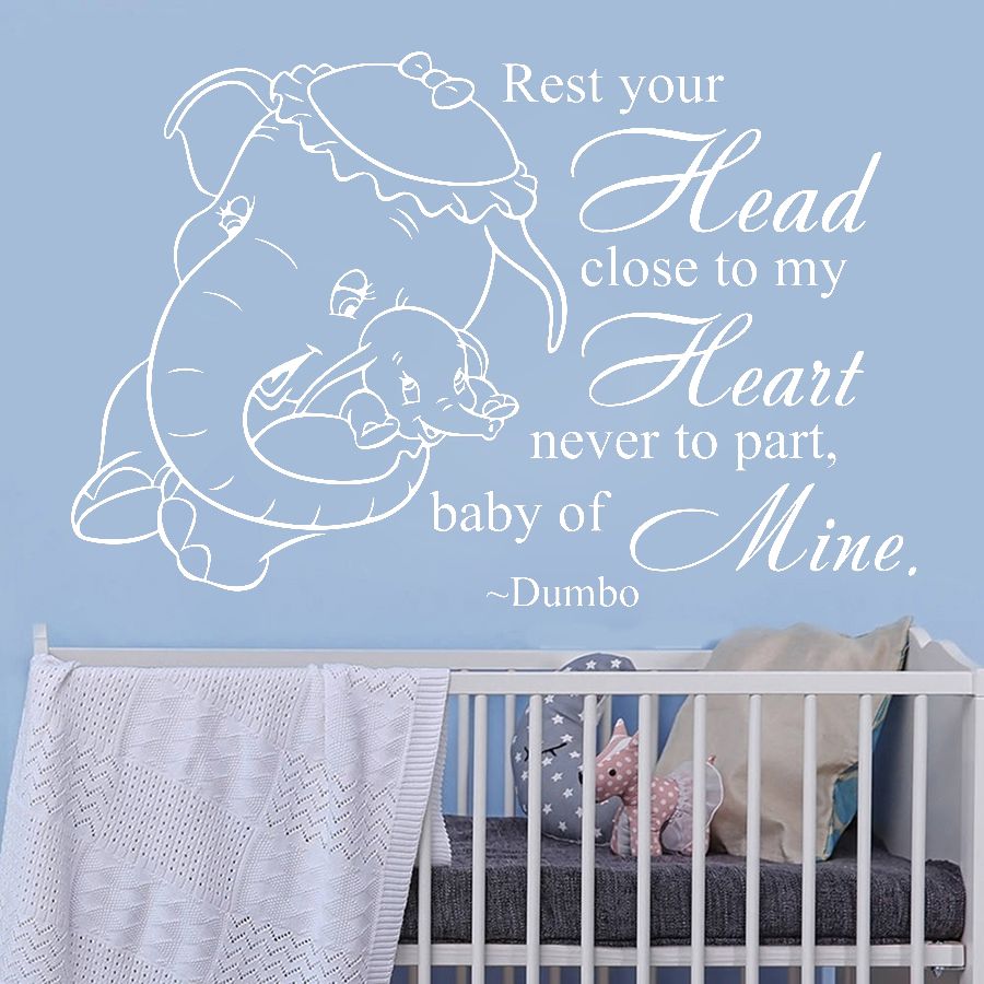 Dumbo Quote Wall Decal Elephant Vinyl Stickers Wallpaper For Kids Rooms Baby Nursery Art Decals Mural Bedroom Home Decor Cheap Tree Wall Decals Cheap